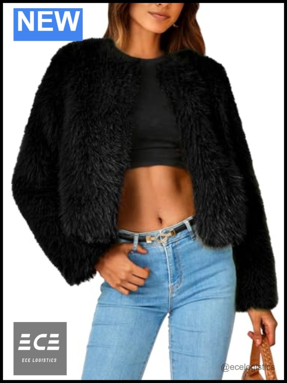 Women's Cropped Faux Fur Coat Fuzzy Winter Jacket Open Front